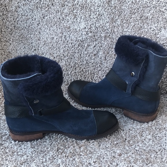 Matt Bernson Women’s Navy Blue Tundra Shearling Lined Moto Mid Boot size 8.5 - Picture 13 of 16